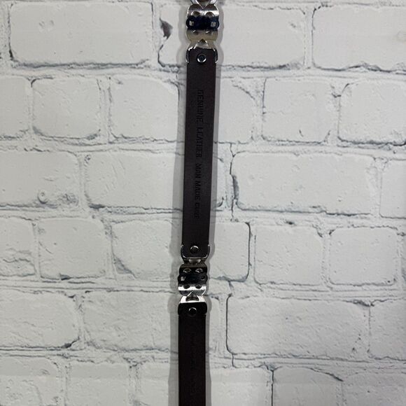 Western Geuine Leather Belt Large Set Black Brown Silver Brass Buckle Western - Picture 3 of 16